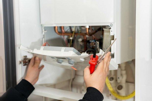 Tecnico ClimaFix durante manutenzione caldaia